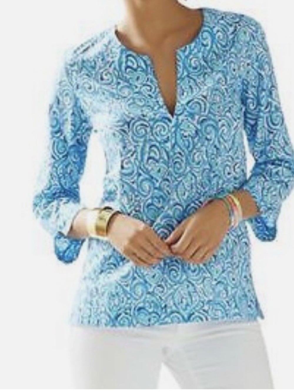 Lilly Pulitzer Amelia Island Tunic Top Cotton Chasing Tail Blue Fish Print
SMALL